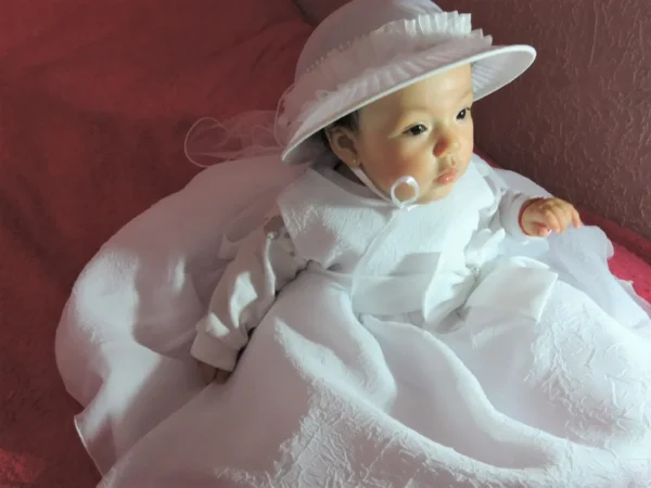 Vestido de Bautizo Sara para Niña en Algodón Corrugado - Imagen 3